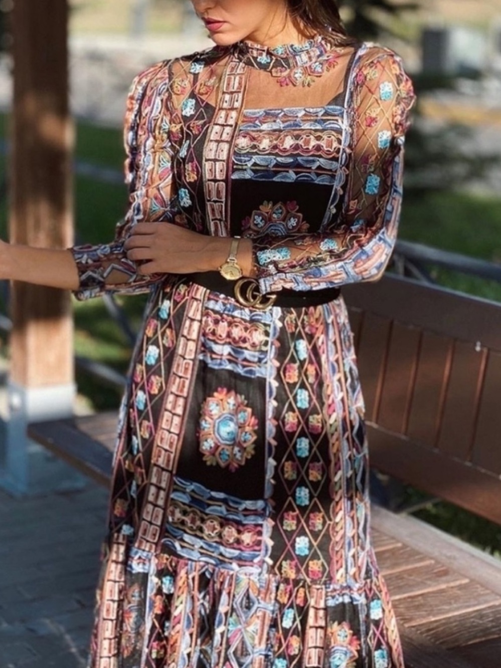 Zara Embroidered Tulle Maxi Dress S